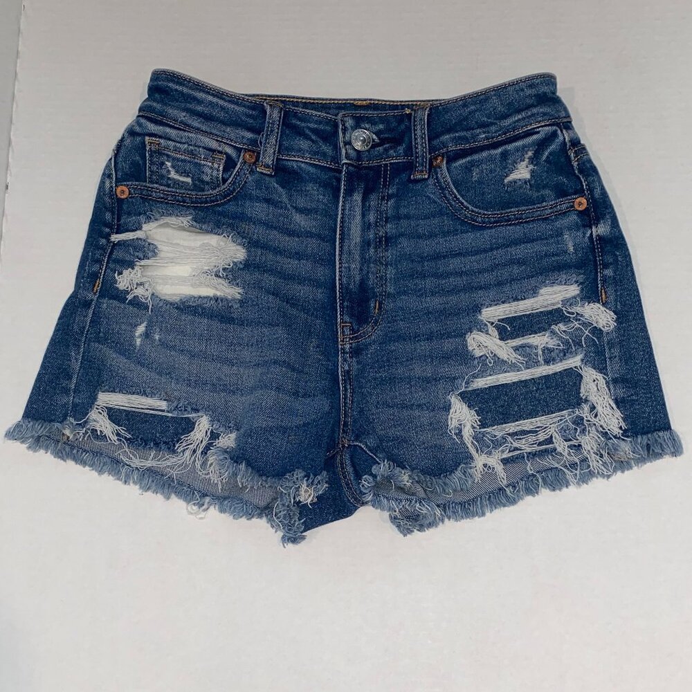 American Eagle Mom Short Stretch Size 0 Frayed Denim Shorts Casual Summer